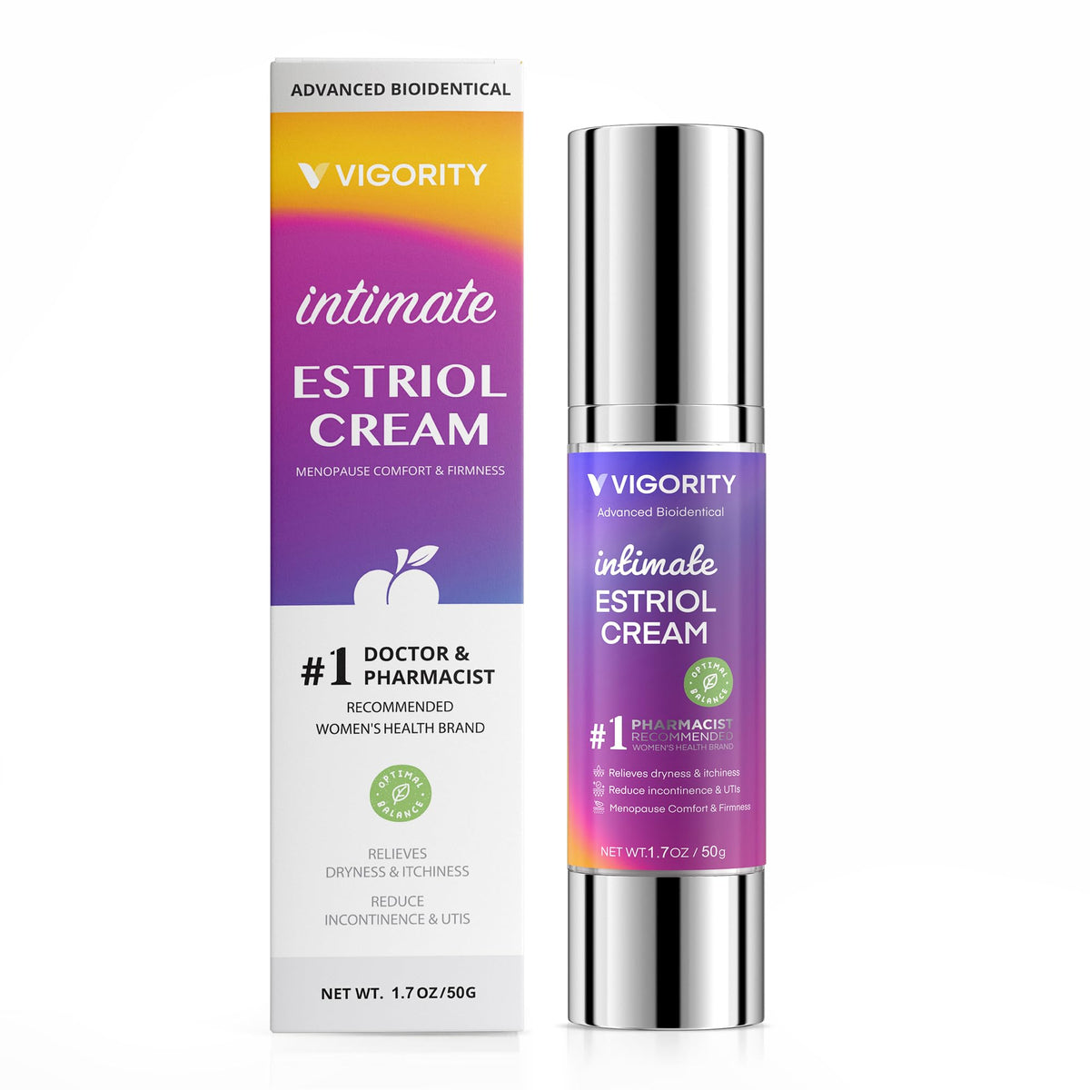Vigority Intimate Phyto-Estro Cream bottle promotes daily comfort and hydration.