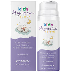 Vigority Magnesium Lotion for Kids bottle pour ready for bedtime calm