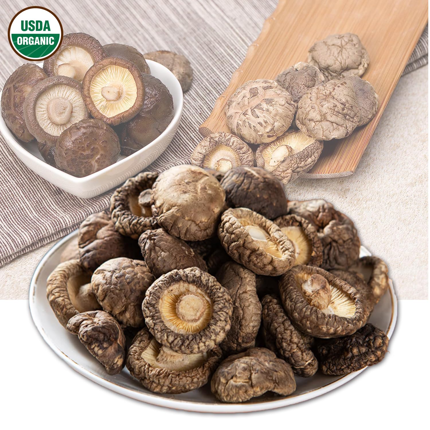 VIGOROUS MOUNTAINS organic certifications label on shiitake pack