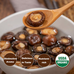 VIGOROUS MOUNTAINS shiitake mushrooms in a bowl ready to enrich soups and sauces
