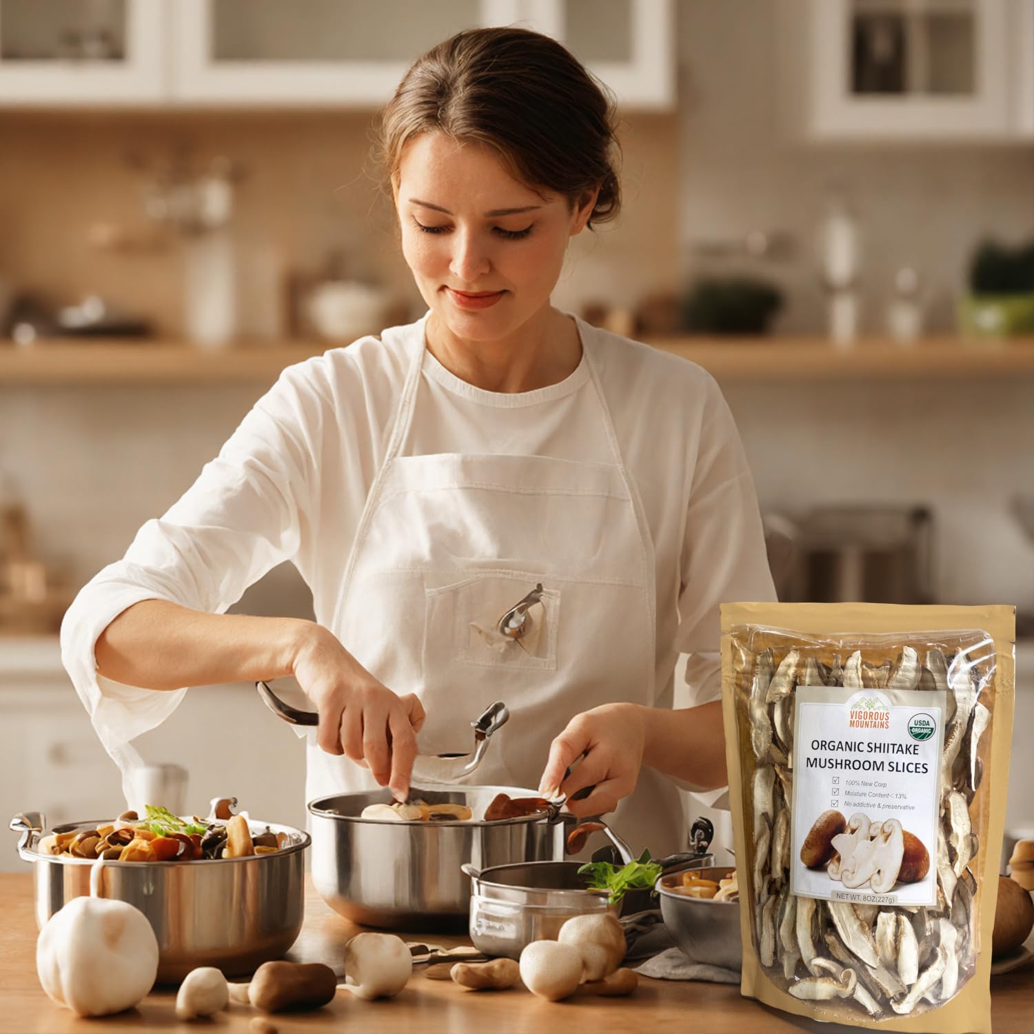 VIGOROUS MOUNTAINS shiitake soup and pasta enhancer adds depth to meals.