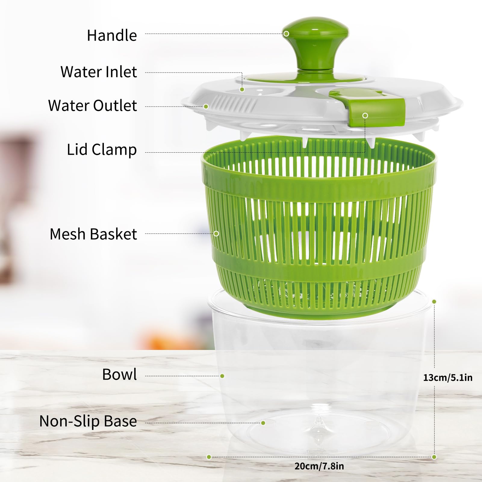 Vihoom salad spinner mesh basket used as a colander for rinsing.