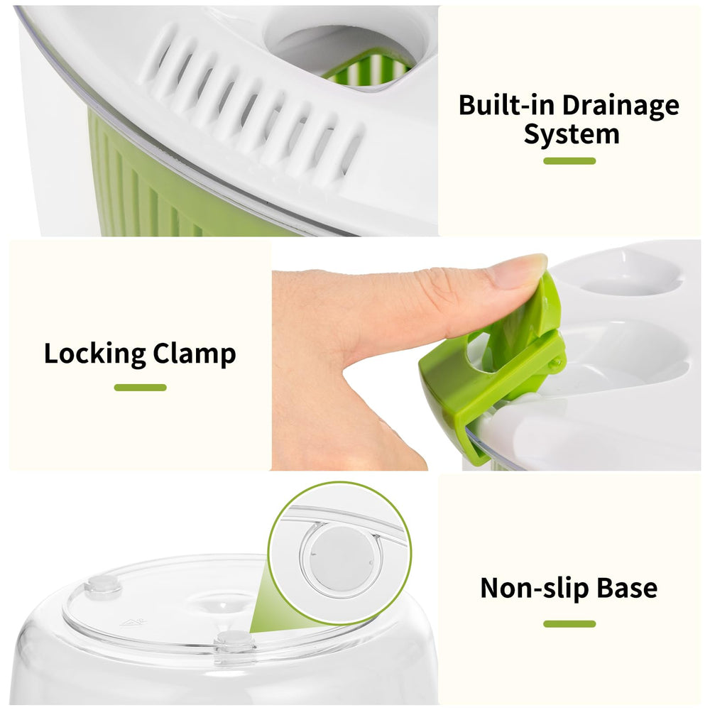 Vihoom salad spinner demonstrates water drainage with lid in place.