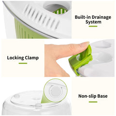 Vihoom salad spinner demonstrates water drainage with lid in place.
