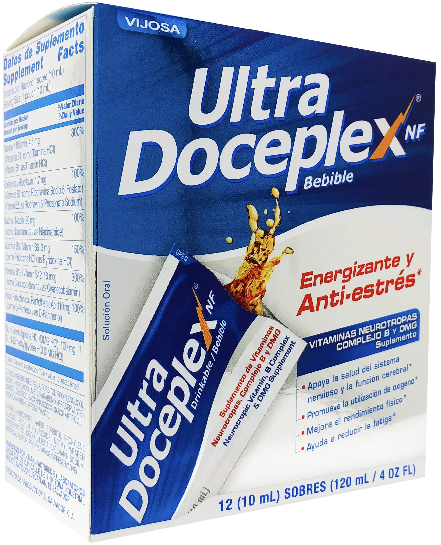 Vijosa Ultra Doceplex Energy Pouches liquid bottle close-up showing convenient energy support