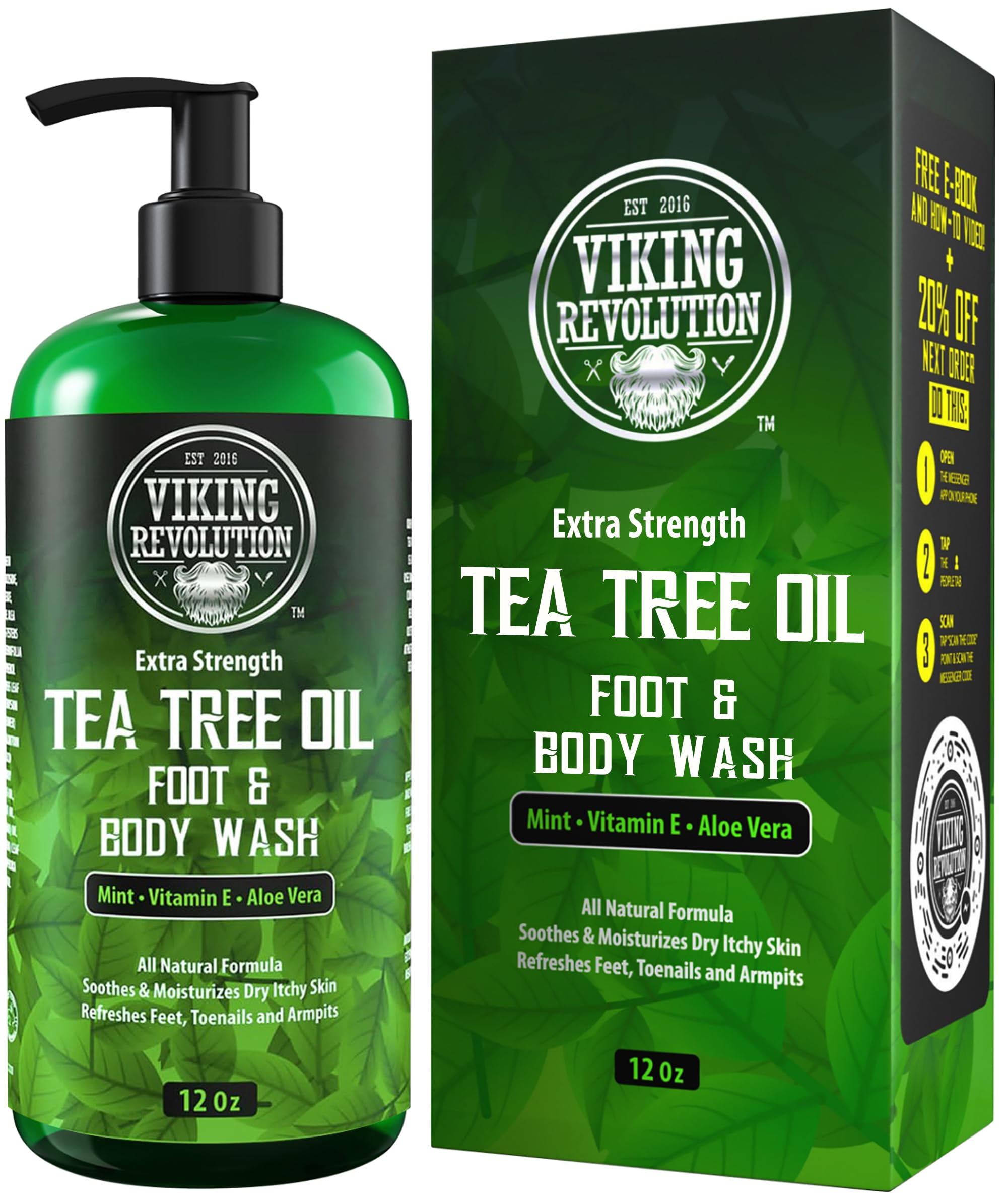 Viking Revolution Tea Tree Body Wash bottle highlights refreshing cleanse and odor protection.