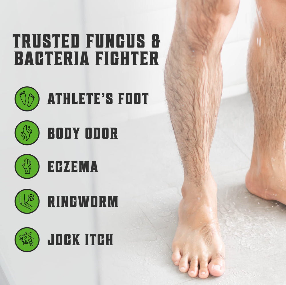 Viking Revolution Tea Tree Body Wash lather shows rich bubbles for deep cleansing.