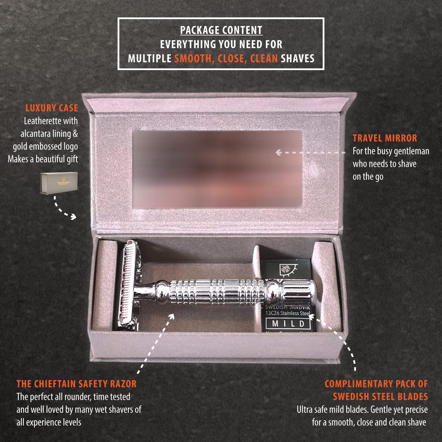 Vikings Blade Chieftain luxury case protects your razor on the go.