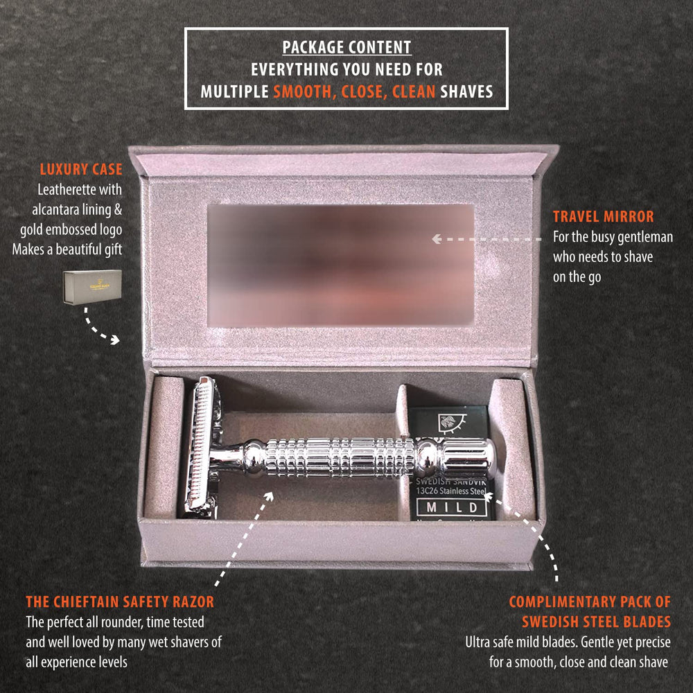 Vikings Blade Chieftain luxury case protects your razor on the go.