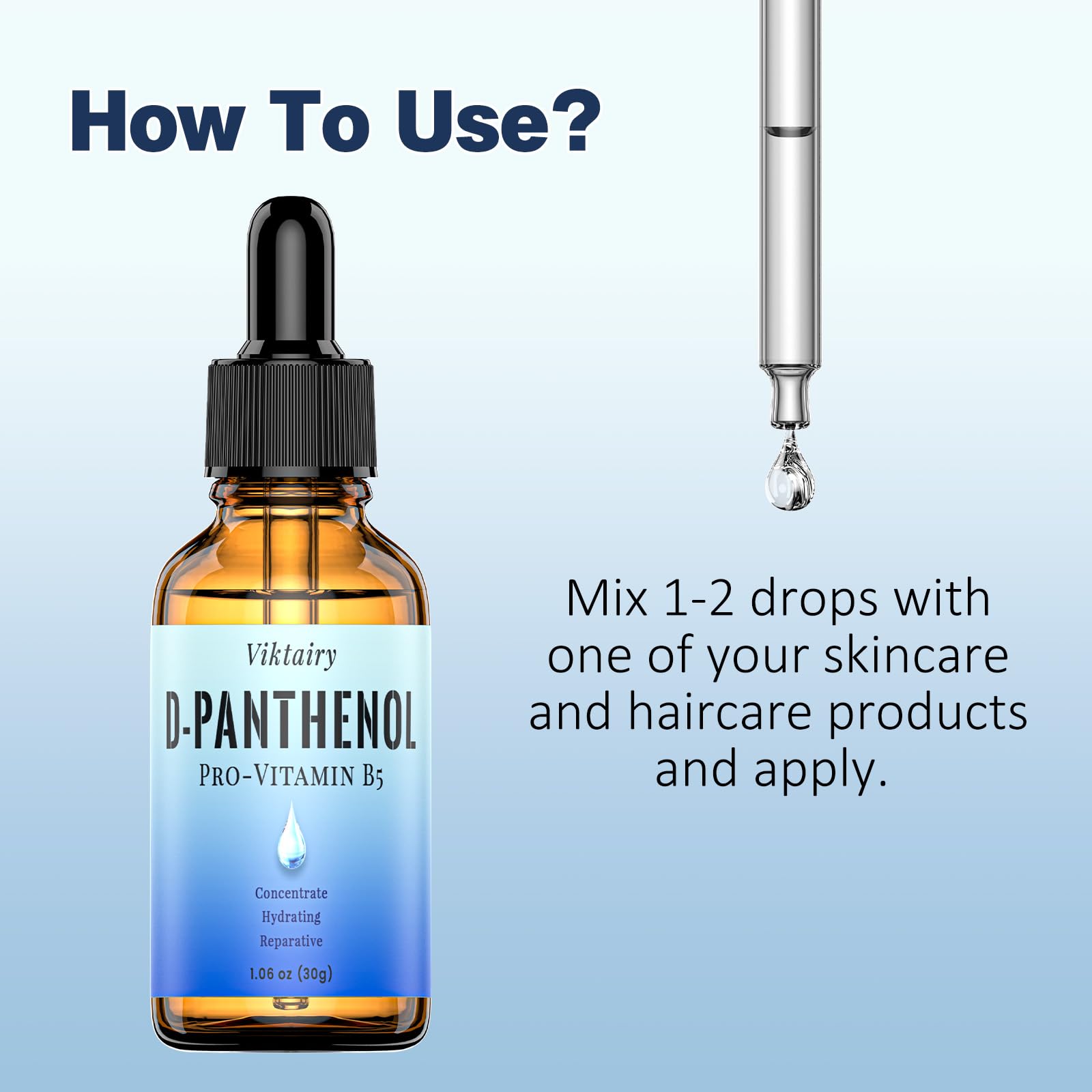 Viktairy D-Panthenol Liquid skin-application scene suggests versatile routine use
