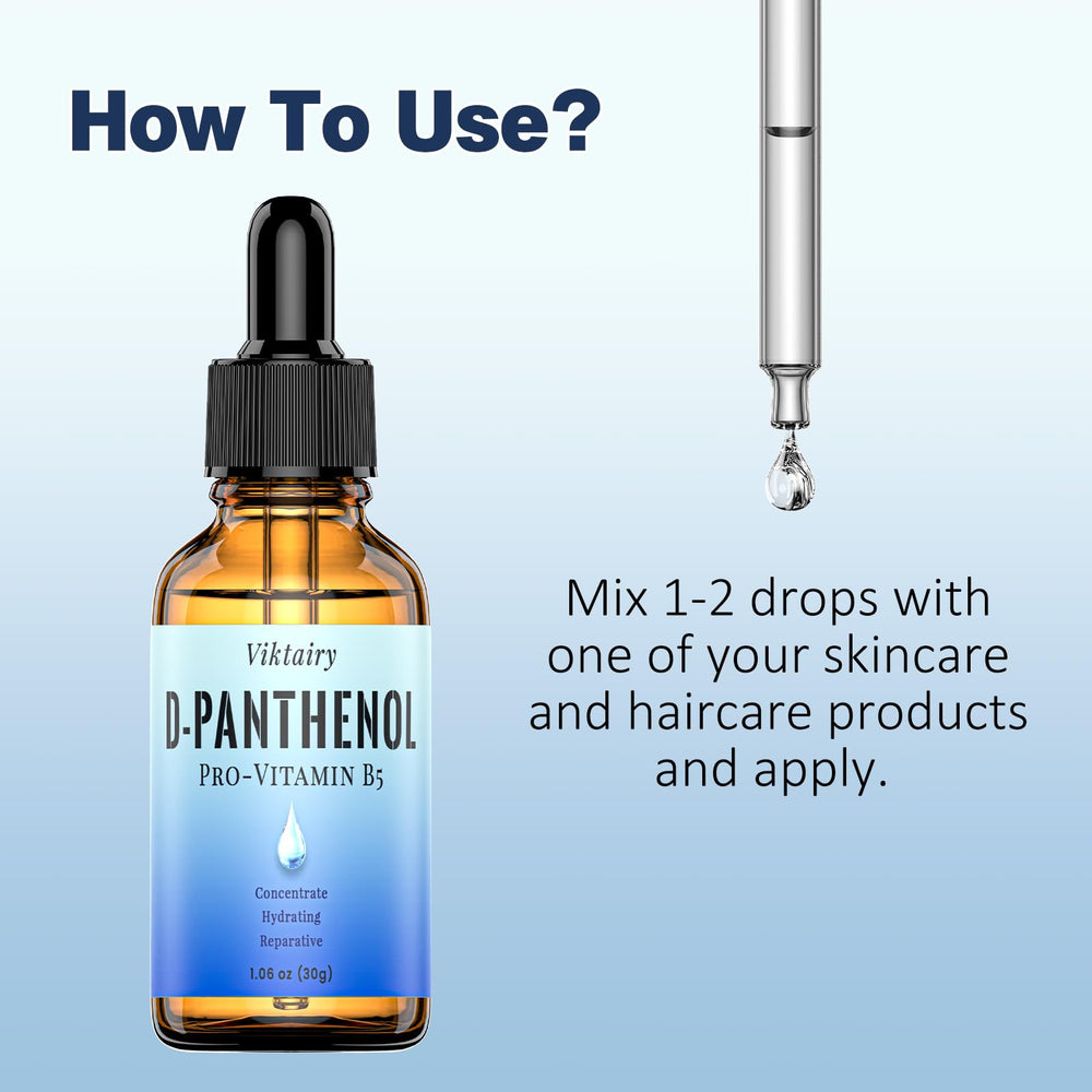 Viktairy D-Panthenol Liquid skin-application scene suggests versatile routine use