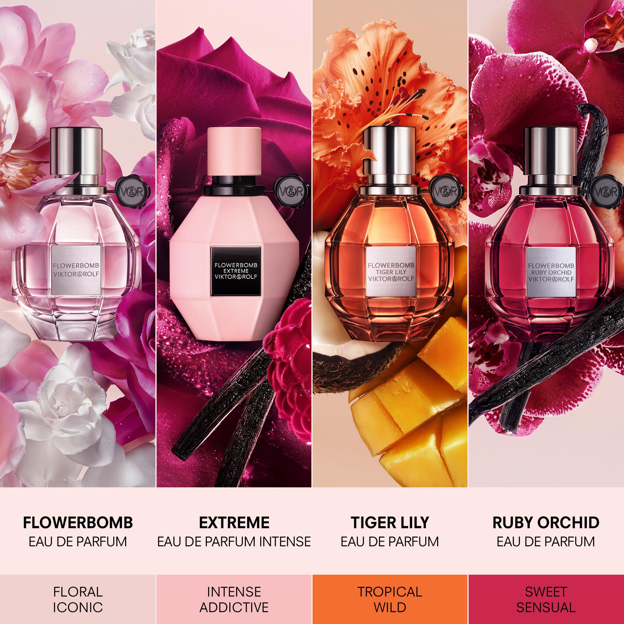 Viktor&Rolf Flowerbomb amber and patchouli base emphasized in a refined shot.