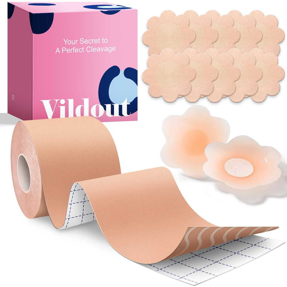 Vildout Boob Tape Kit roll demonstrates lift for backless looks.