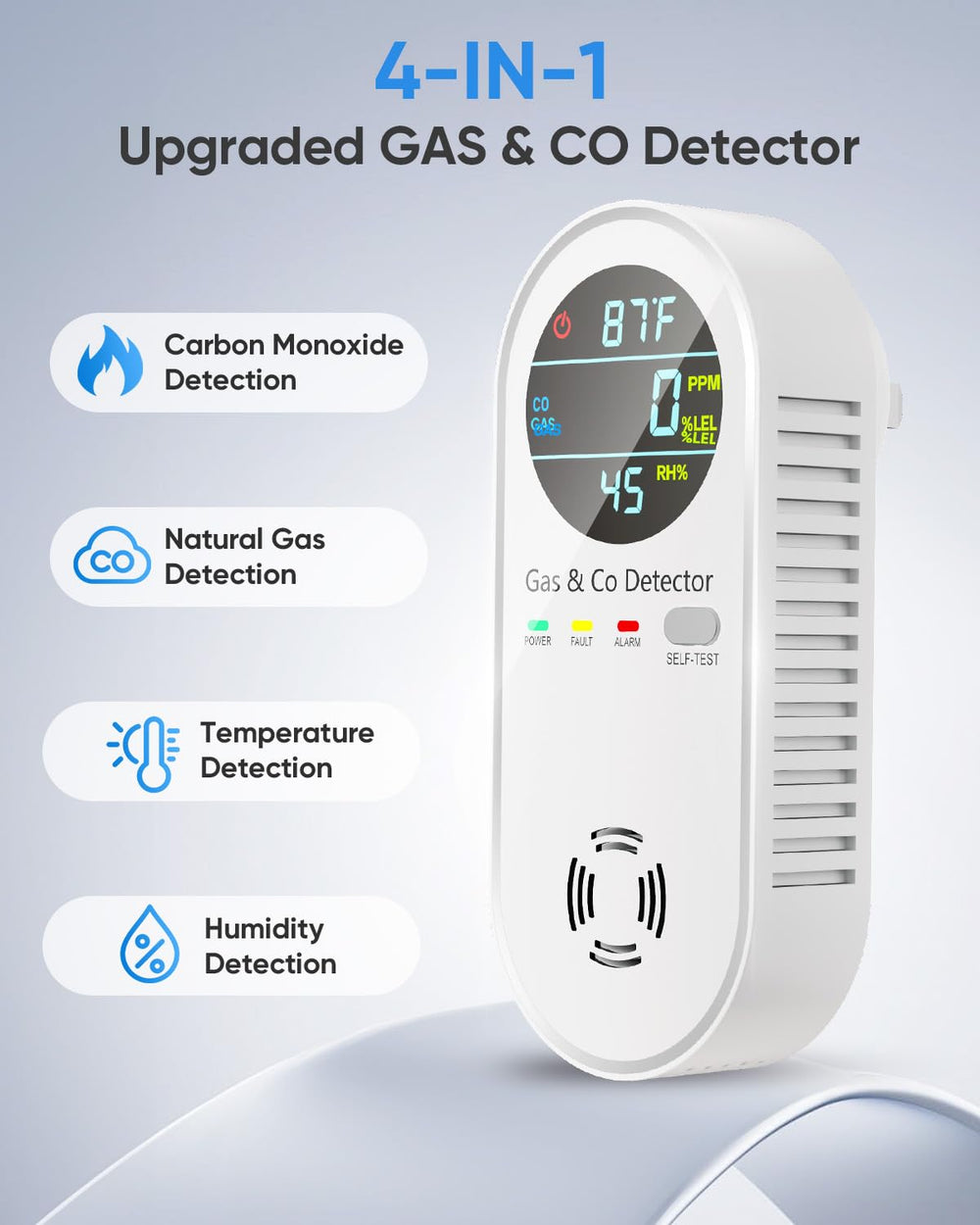 Vilfet CO and gas detector with LCD screen for quick readings