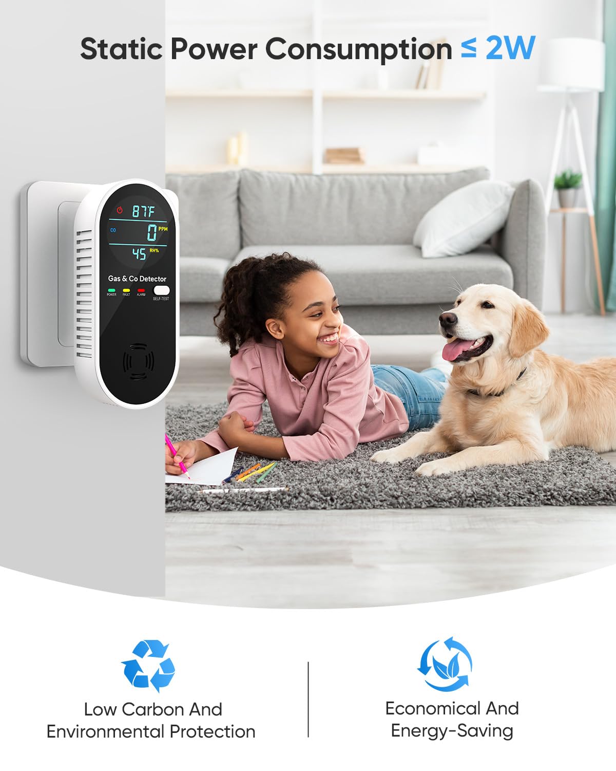 Vilfet LCD display shows real-time CO and gas readings.