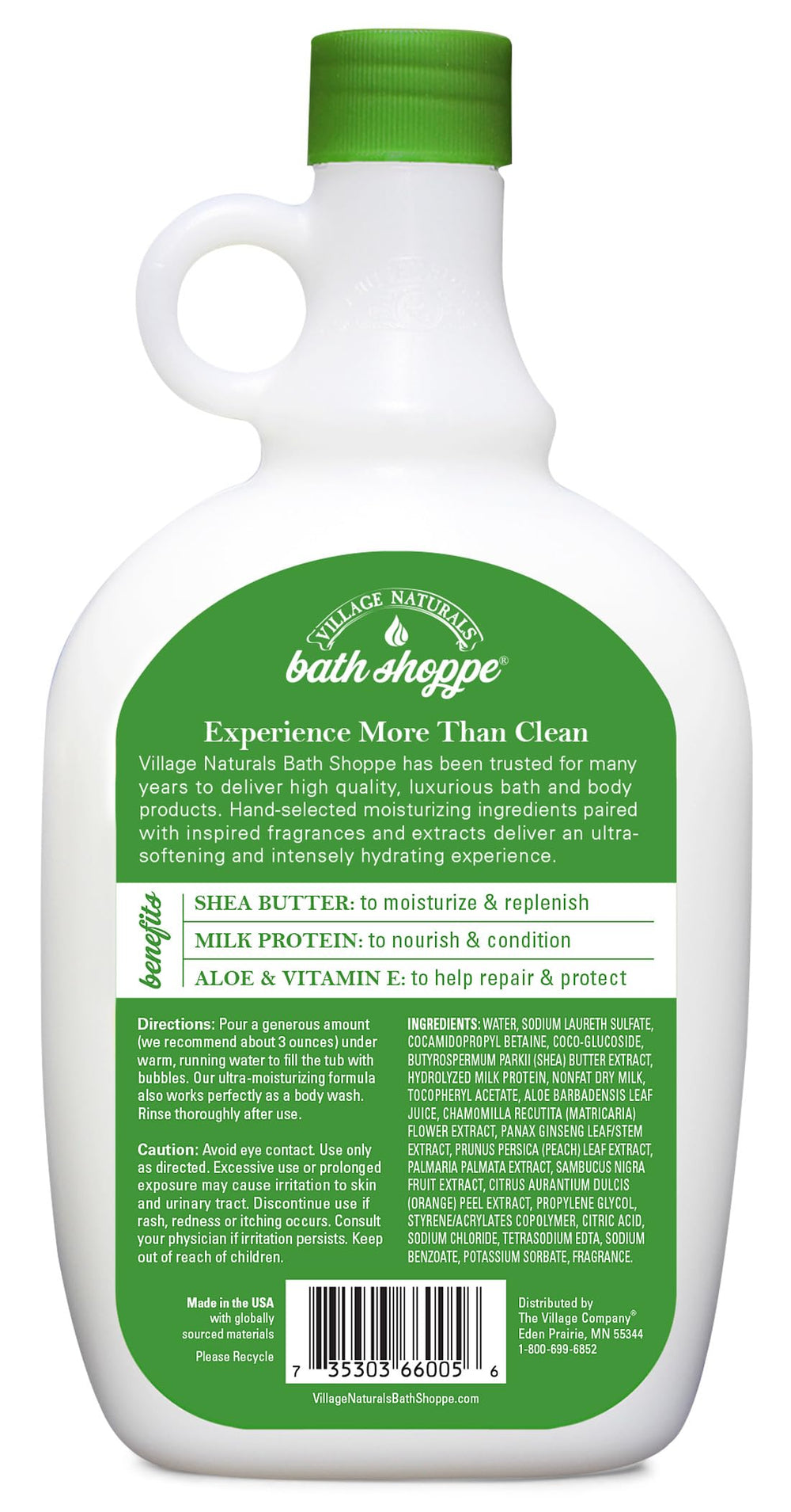 Village Naturals Bath Shoppe Milk bath pour under warm water creates rich foam.