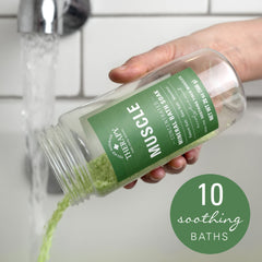 Relaxing tub scene with eucalyptus mint muscle soak.