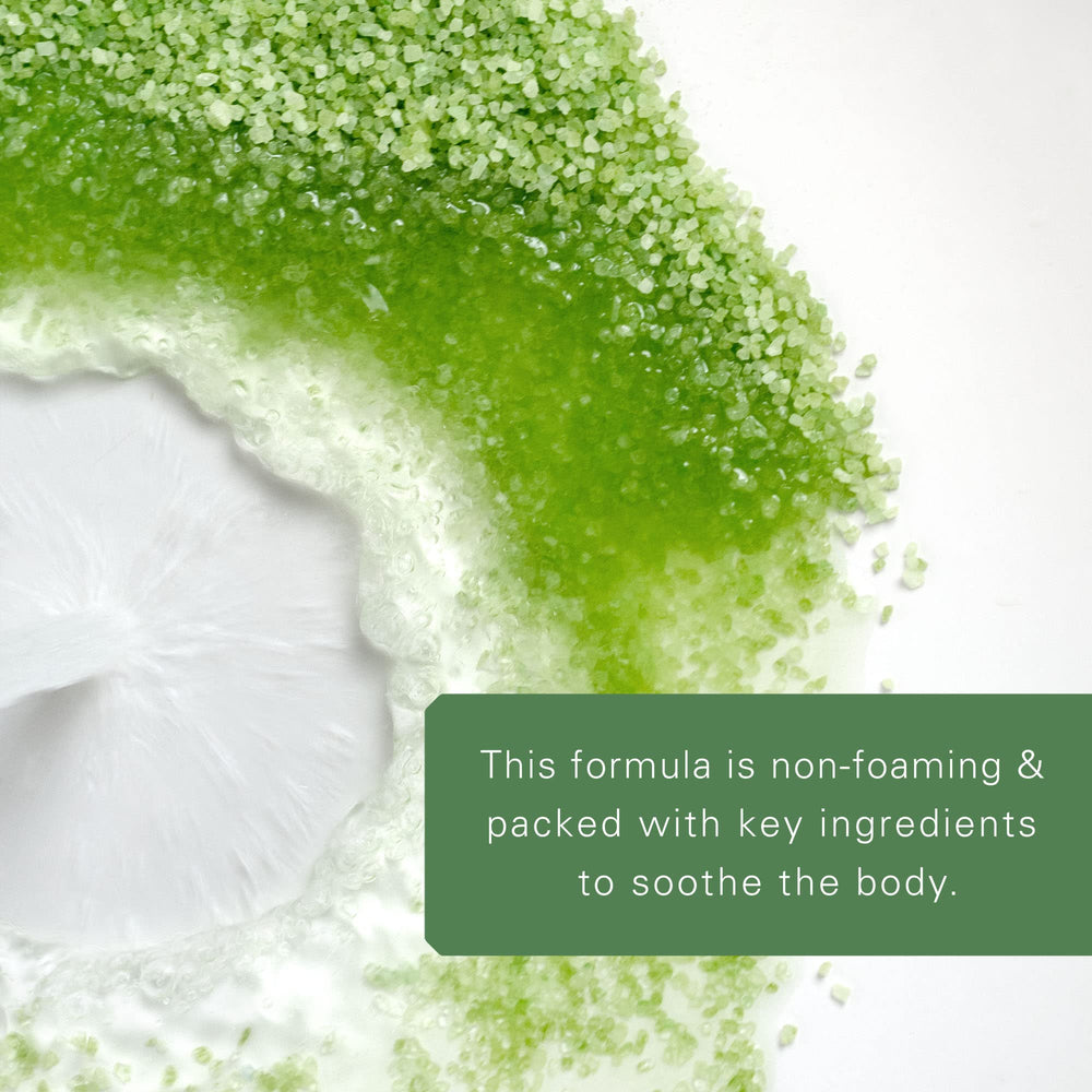 Close-up of botanical ingredients in Village Naturals Therapy soak.