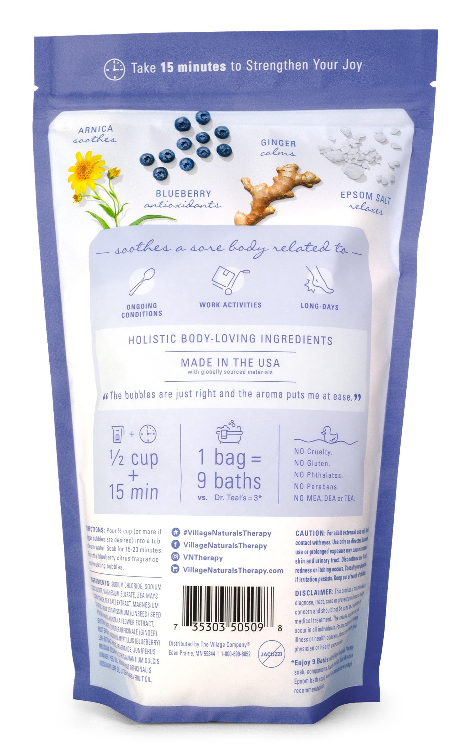 Village Naturals Therapy Comfort Foaming Bath Soak, bottle pour, supports muscle comfort
