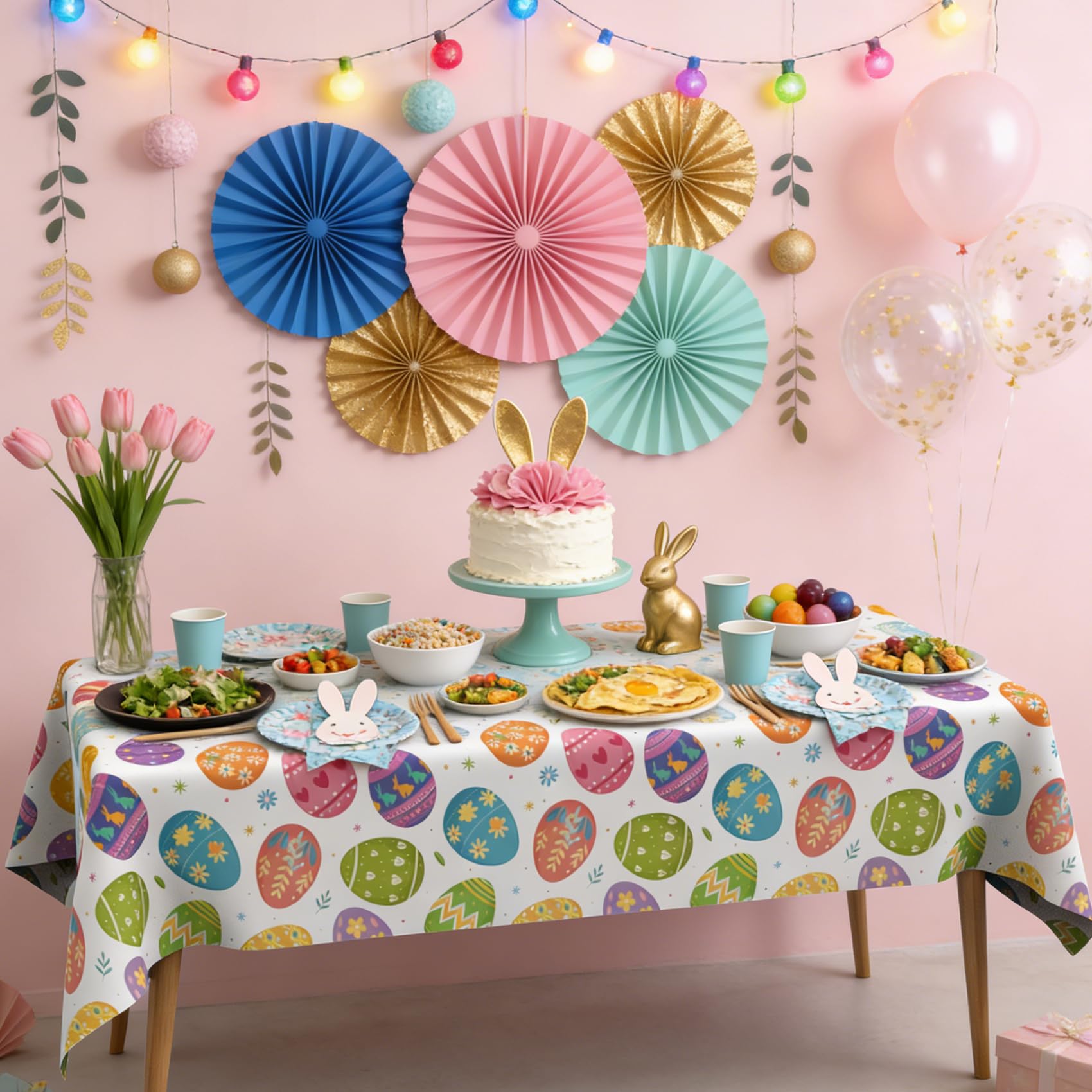 Vilnadu disposable plastic table cover enables quick cleanup.