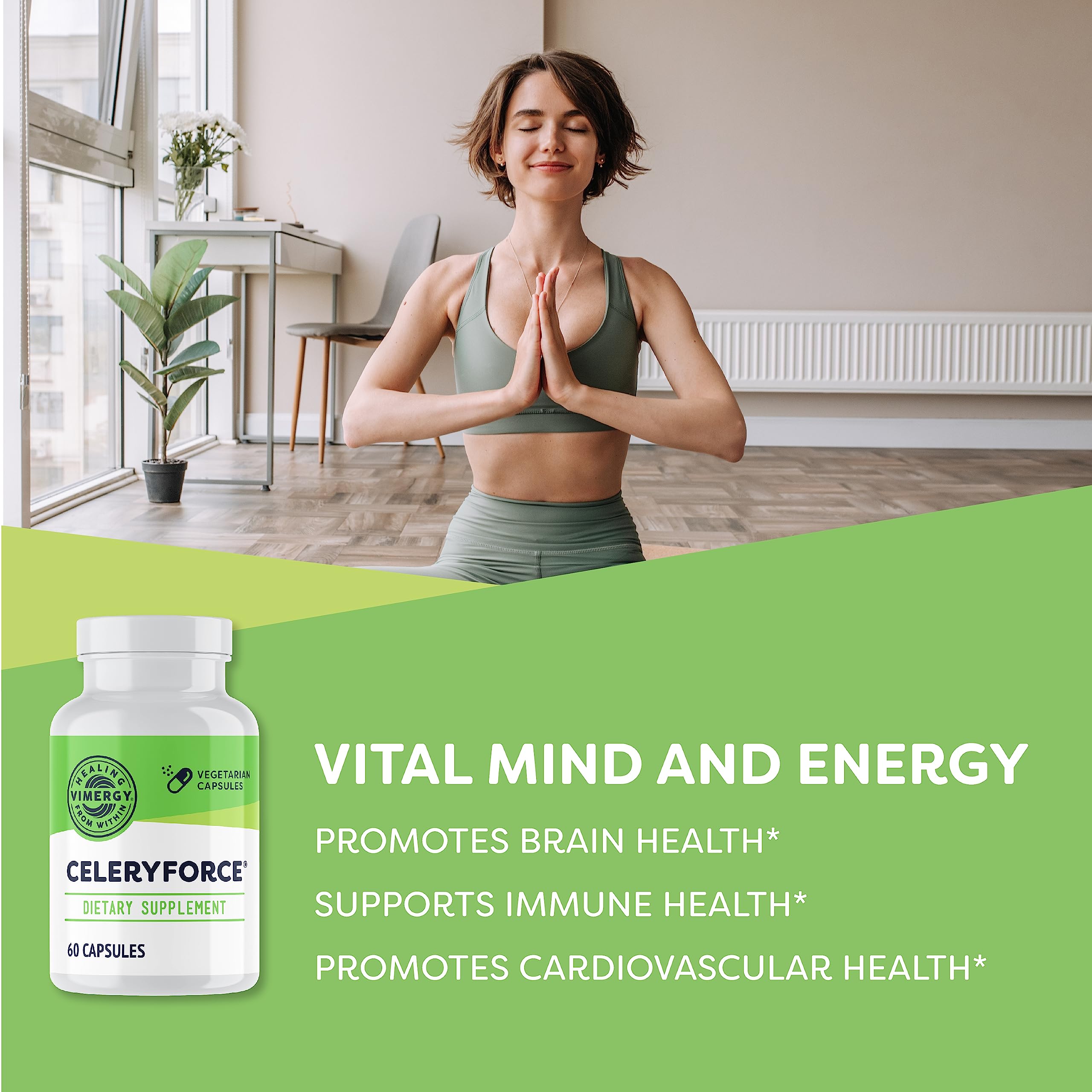 Vimergy Celeryforce bottle on shelf with vegan and kosher branding