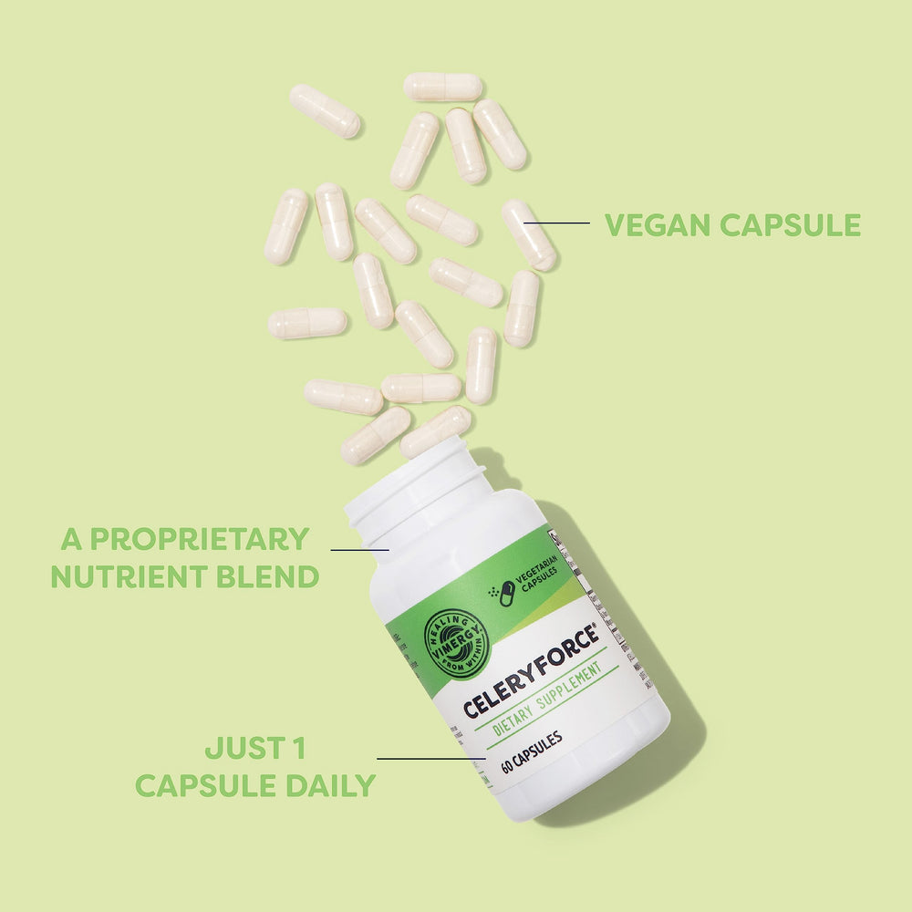Vimergy Celeryforce ingredients blend visual emphasizing multi-nutrient formula
