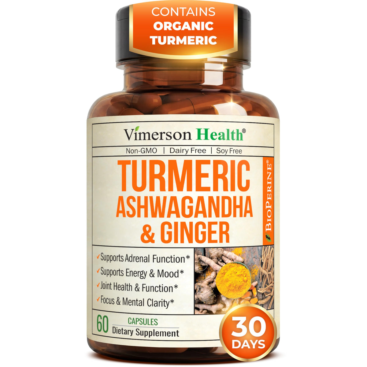 Vimerson Health Ashwagandha root image for daily balance and calm energy.