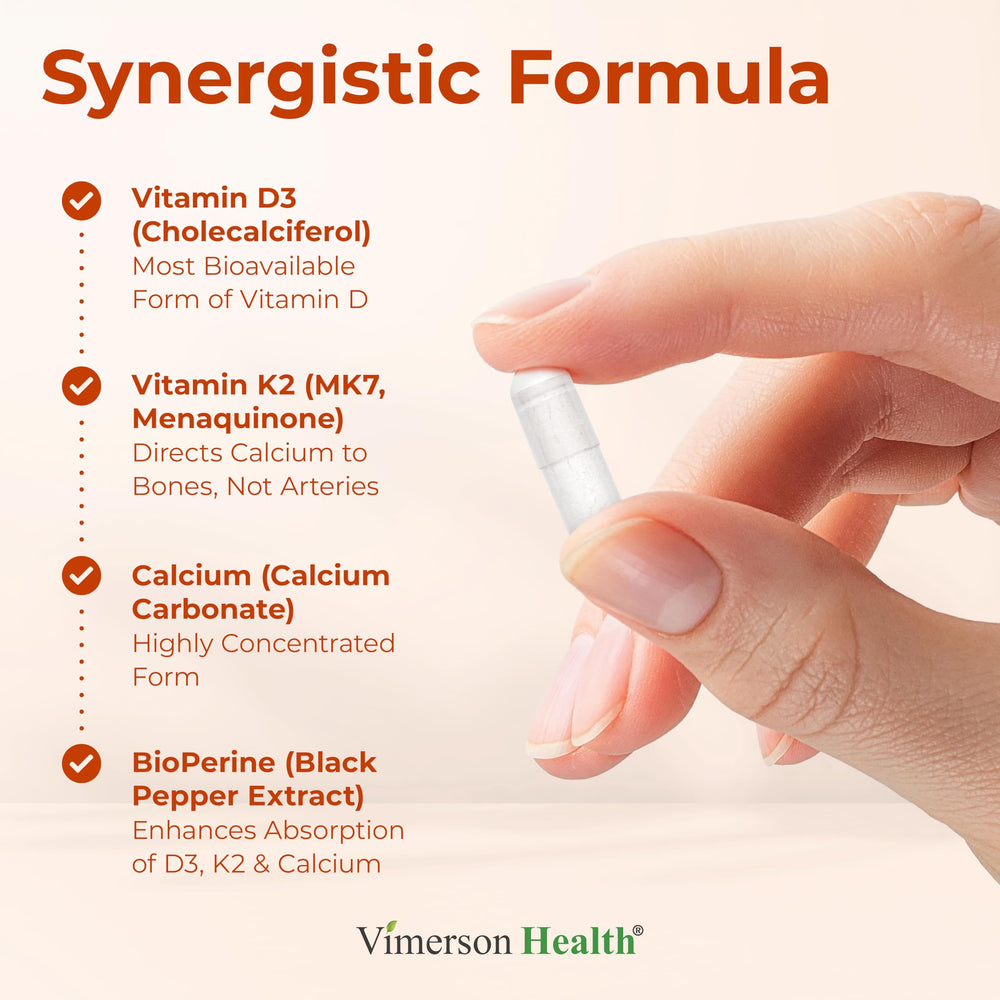 Vimerson Health bone health graphic illustrating calcium synergy.