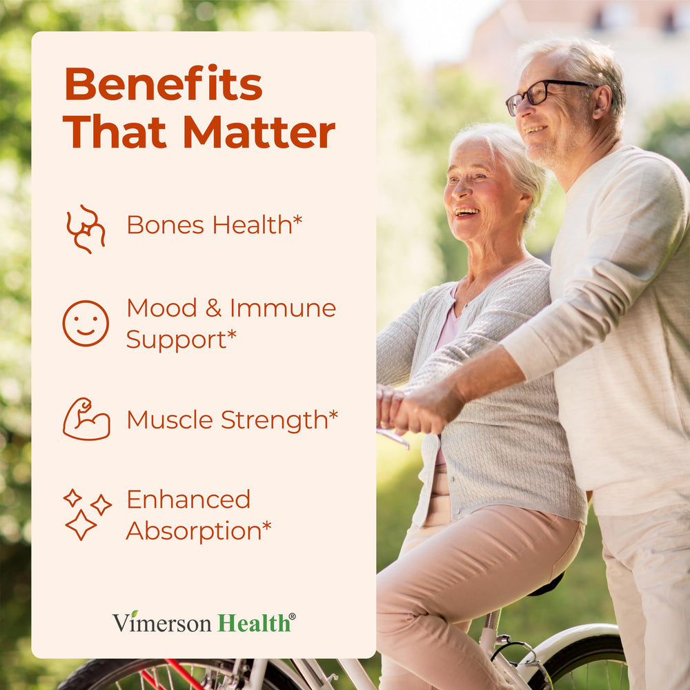Vimerson Health D3 K2 capsules close-up shows easy daily intake.