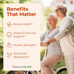 Vimerson Health D3 K2 capsules close-up shows easy daily intake.