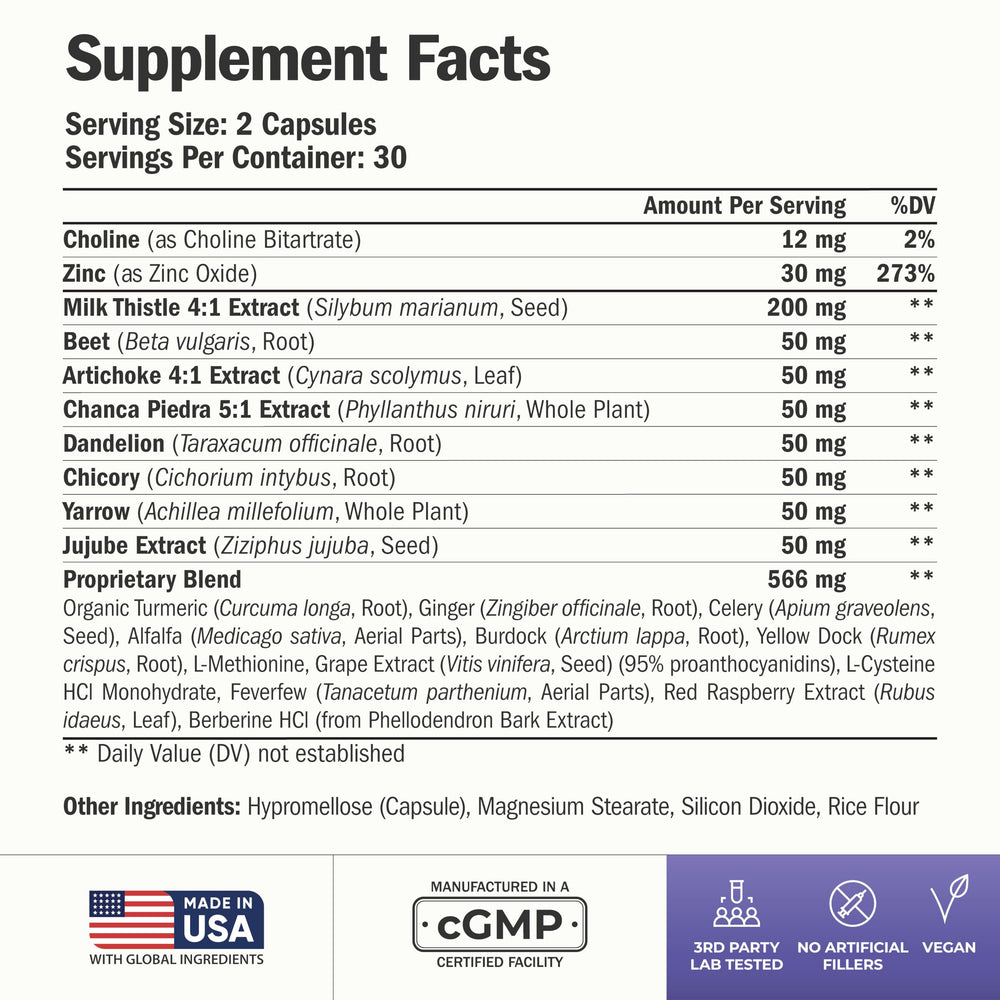Vimerson Health Liver Cleanse label highlights milk thistle and zinc.