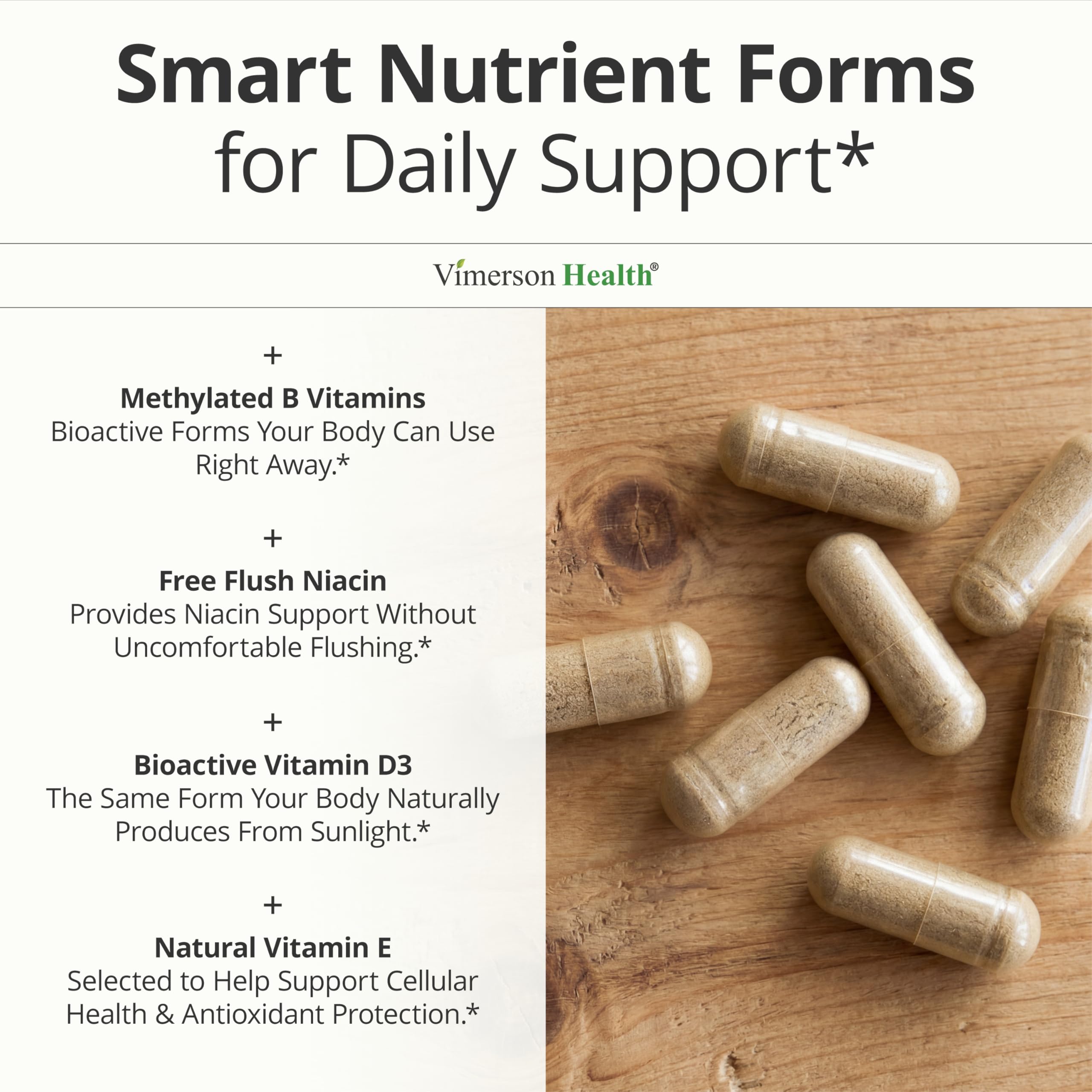 A person taking Vimerson Health multivitamin capsule during morning routine to support daily energy