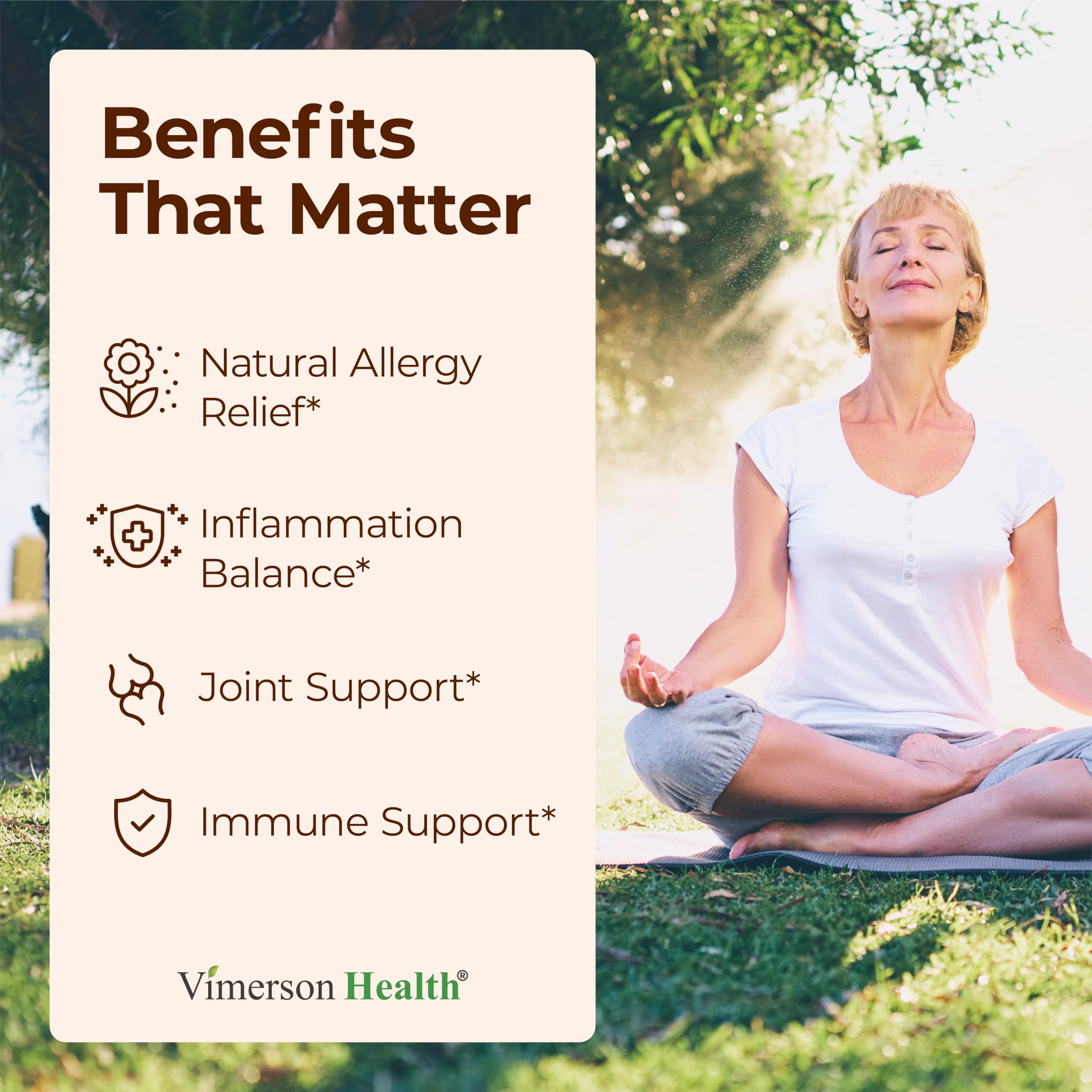 Vimerson Health Quercetin Bromelain Turmeric capsules pouring for convenient daily use.