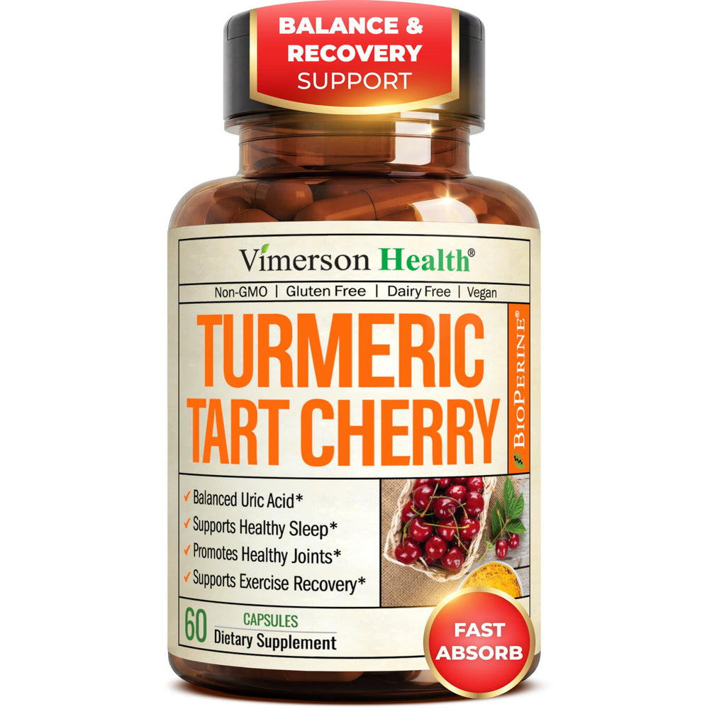 Vimerson Health Tart Cherry Capsules bottle front suggests daily mobility support.