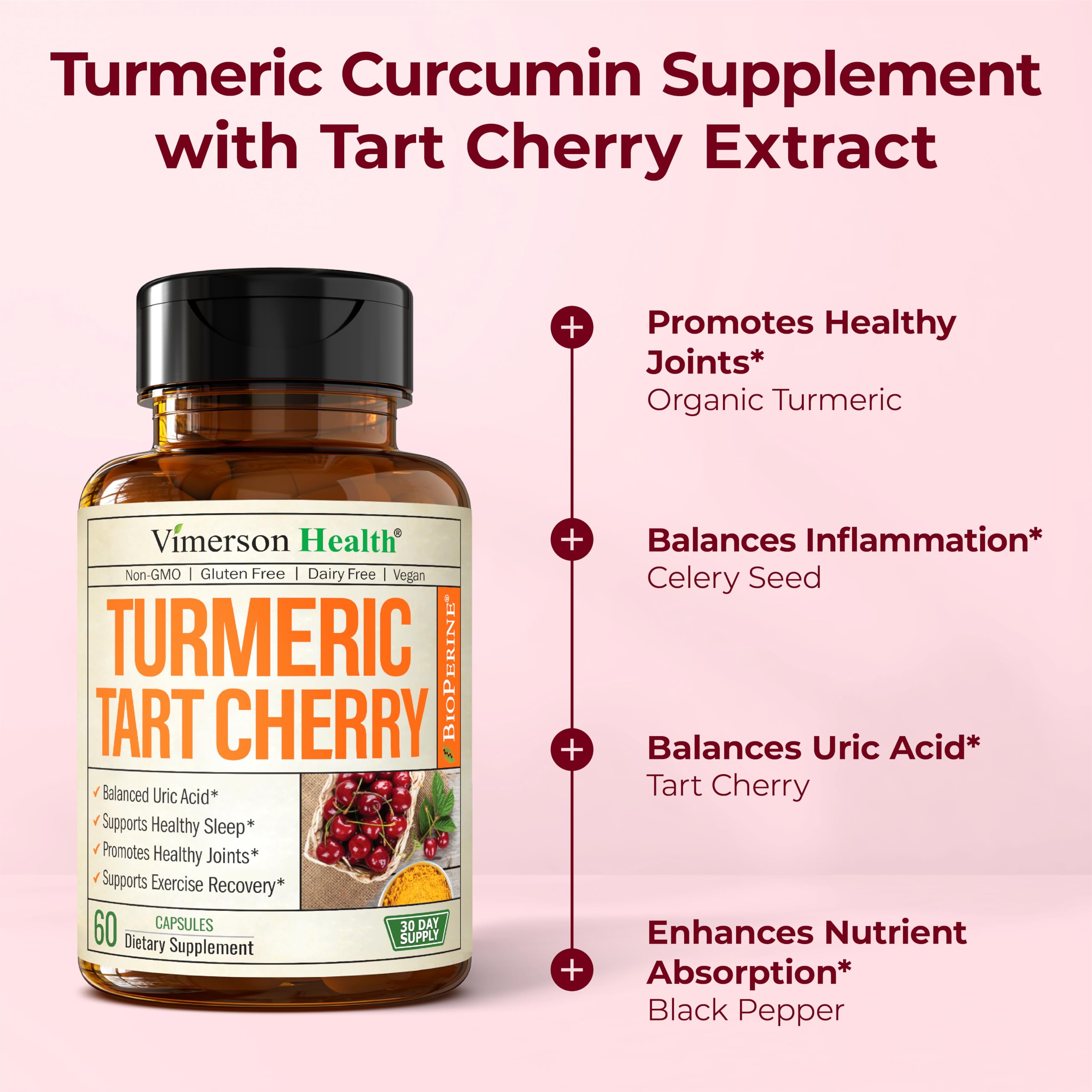 Vimerson Health Tart Cherry Capsules celery seed extract capsule closeup.