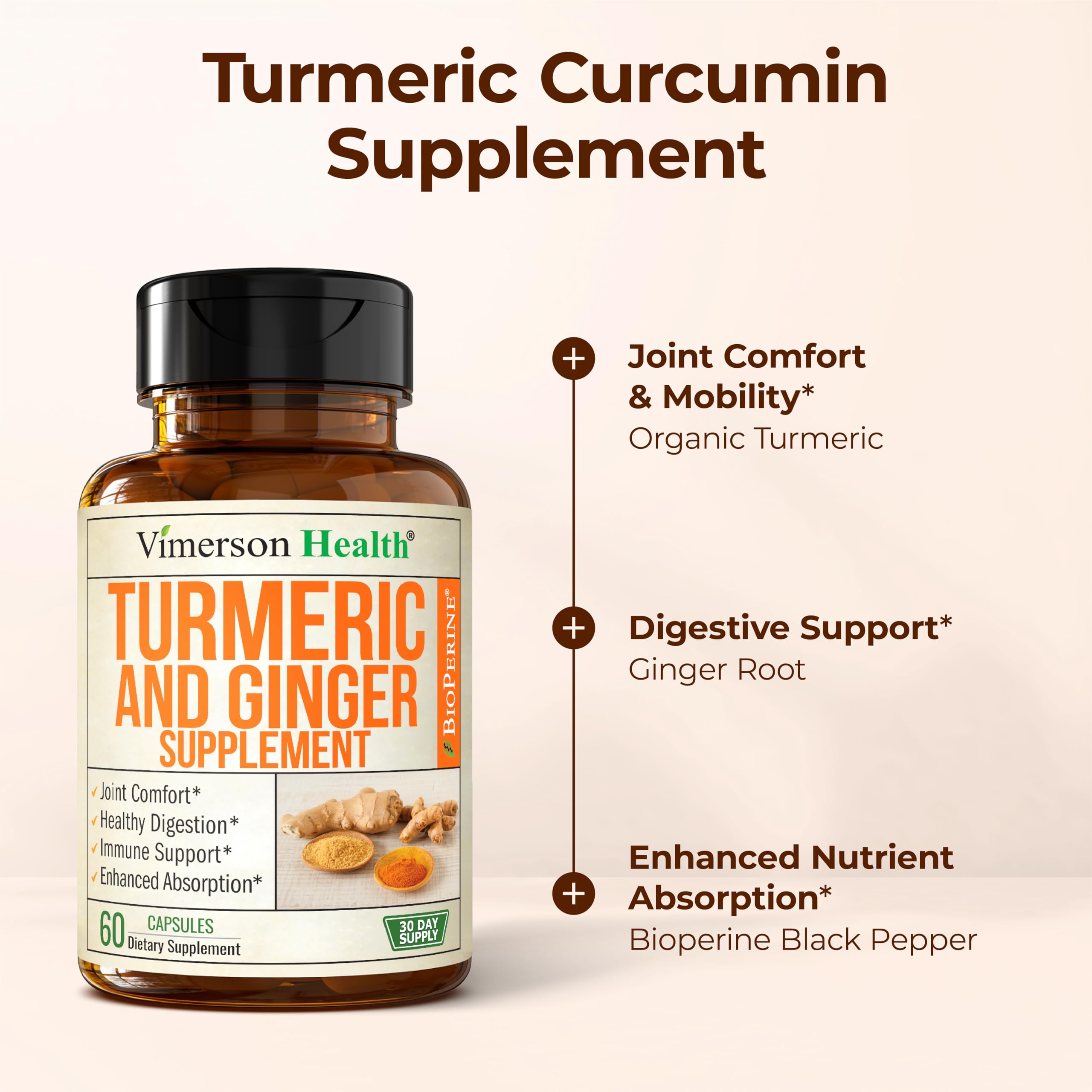 Vimerson Health turmeric capsules close-up showing convenient daily dose