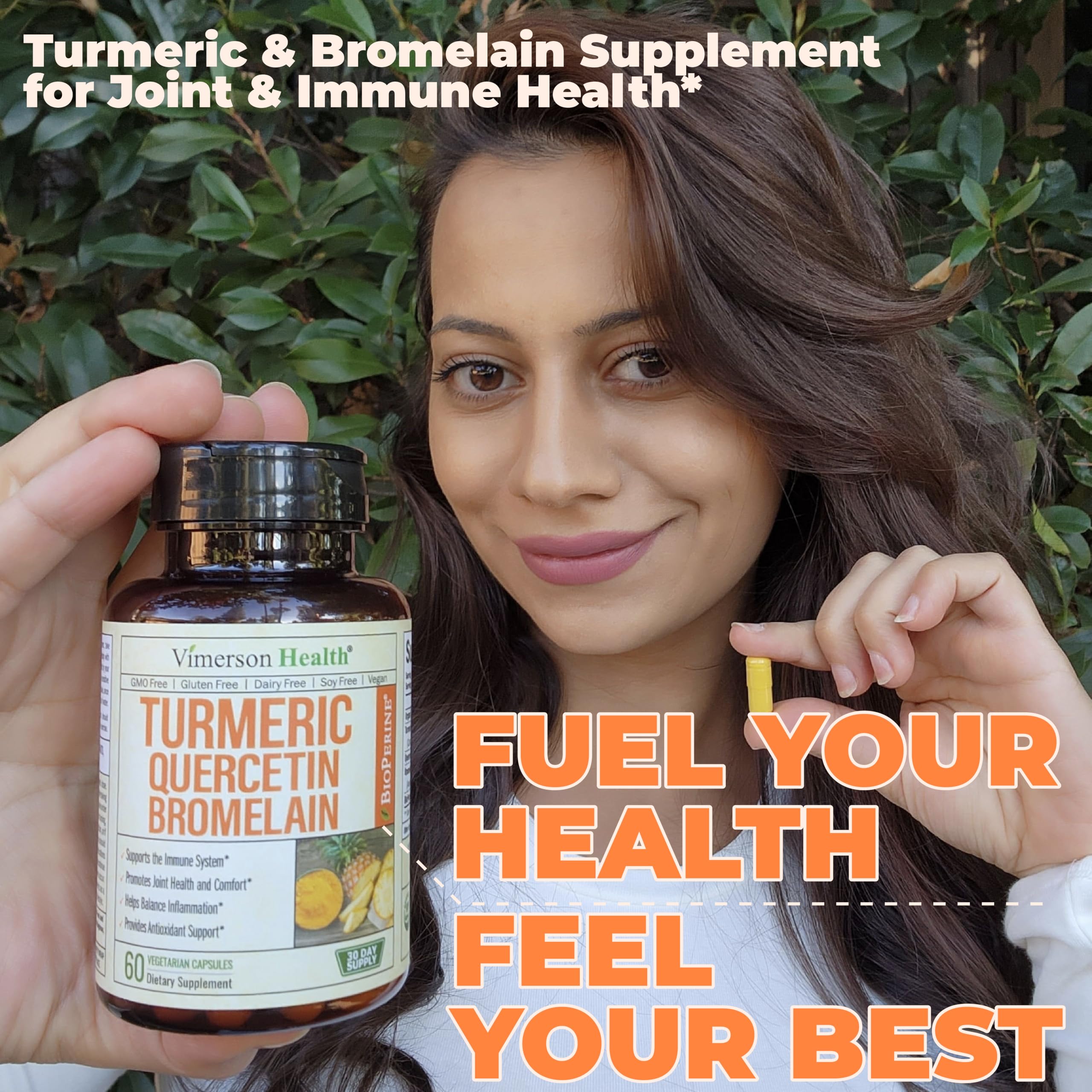 Vimerson Health turmeric roots and capsules arranged for lifestyle shot.