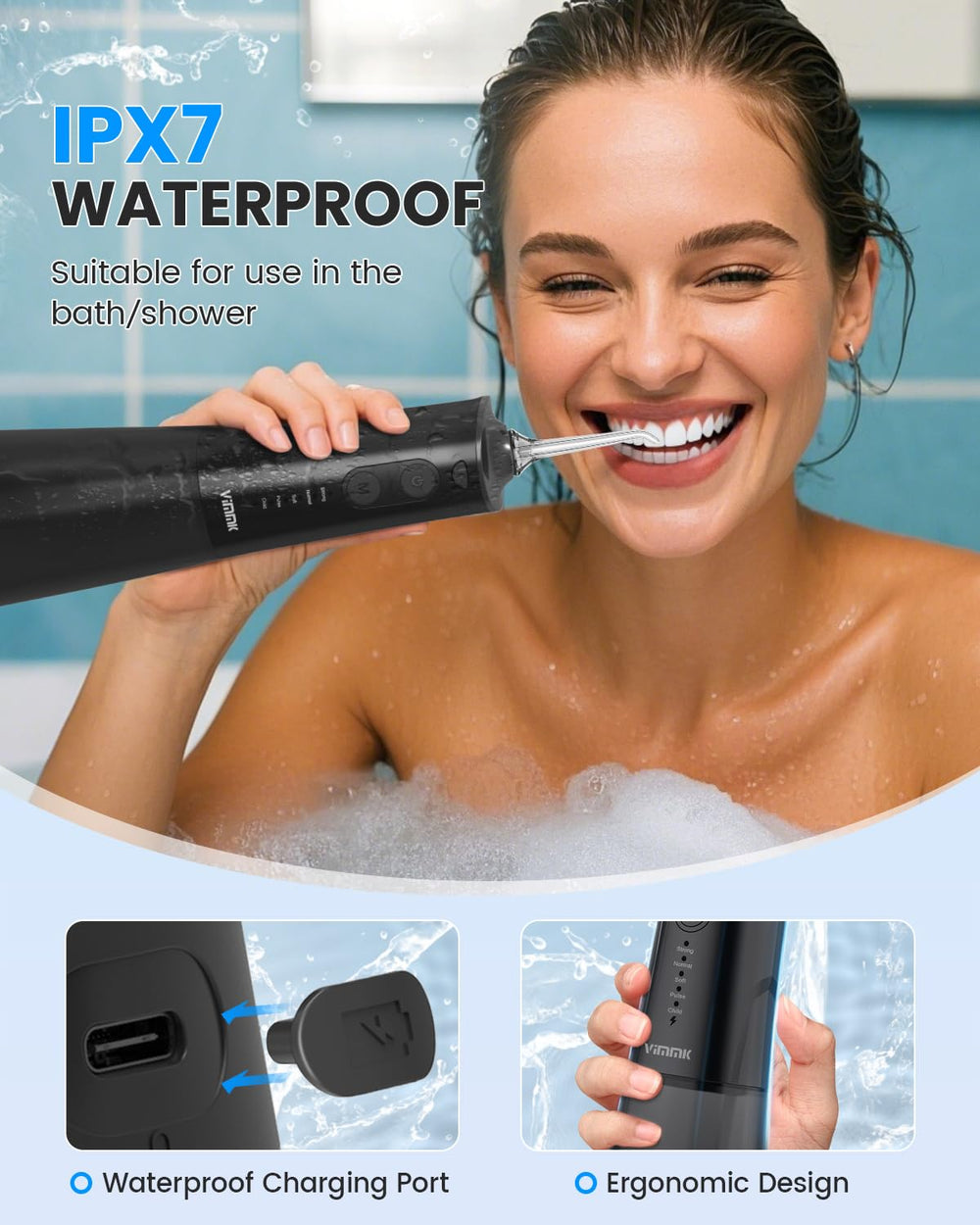 VIMMK Water Flosser cordless design reducing countertop clutter