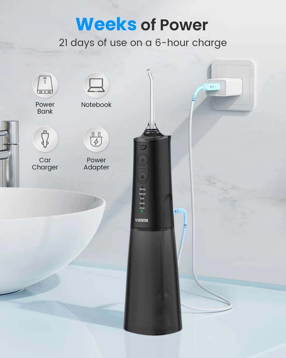 VIMMK Water Flosser USB-C charging for convenient top-ups