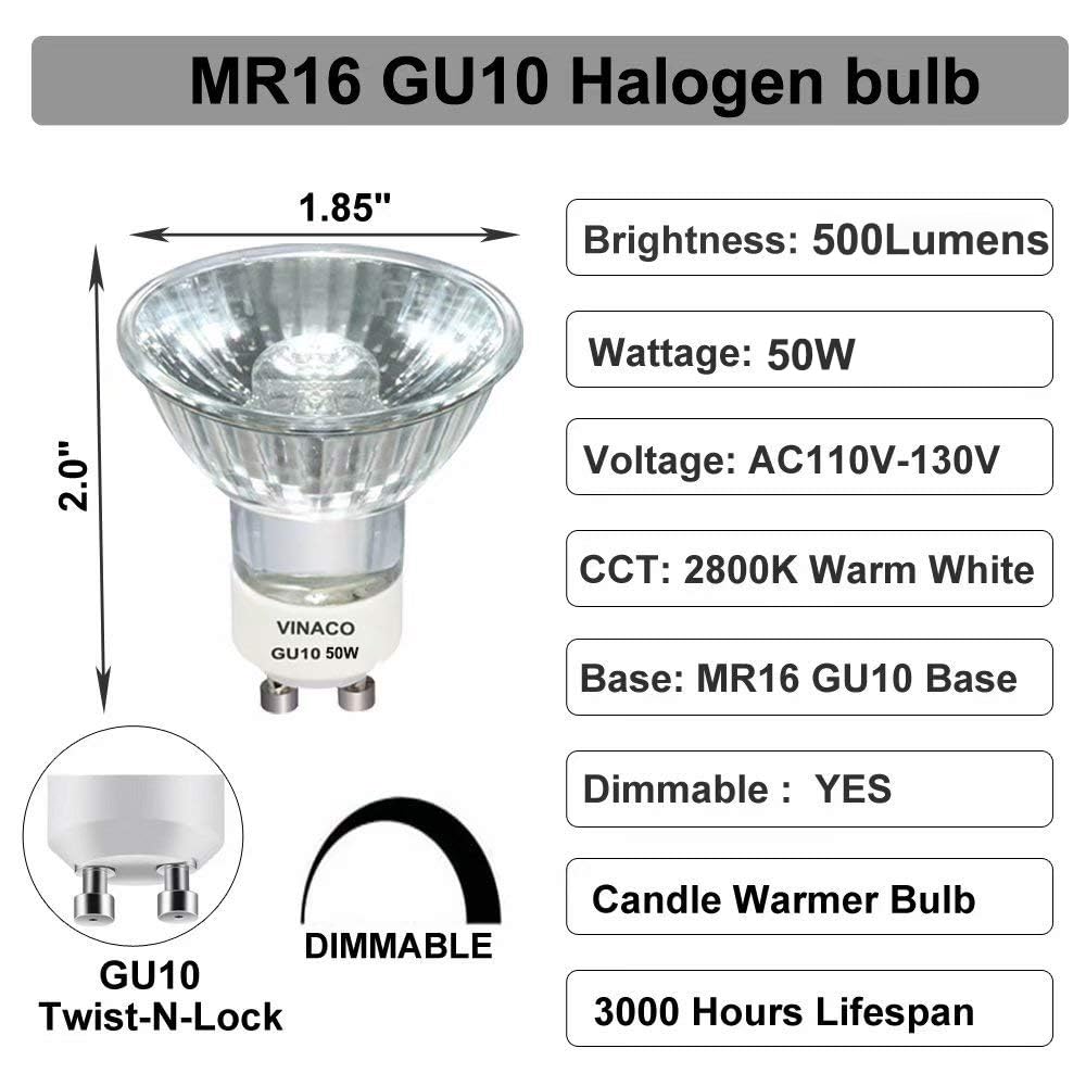 Vinaco GU10 50W bulb warm white 2800K creates cozy atmosphere