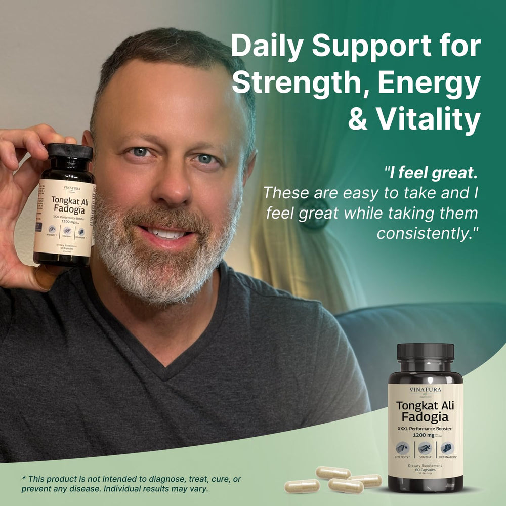 VINATURA 200:1 Tongkat Ali extract graphic suggests high potency.