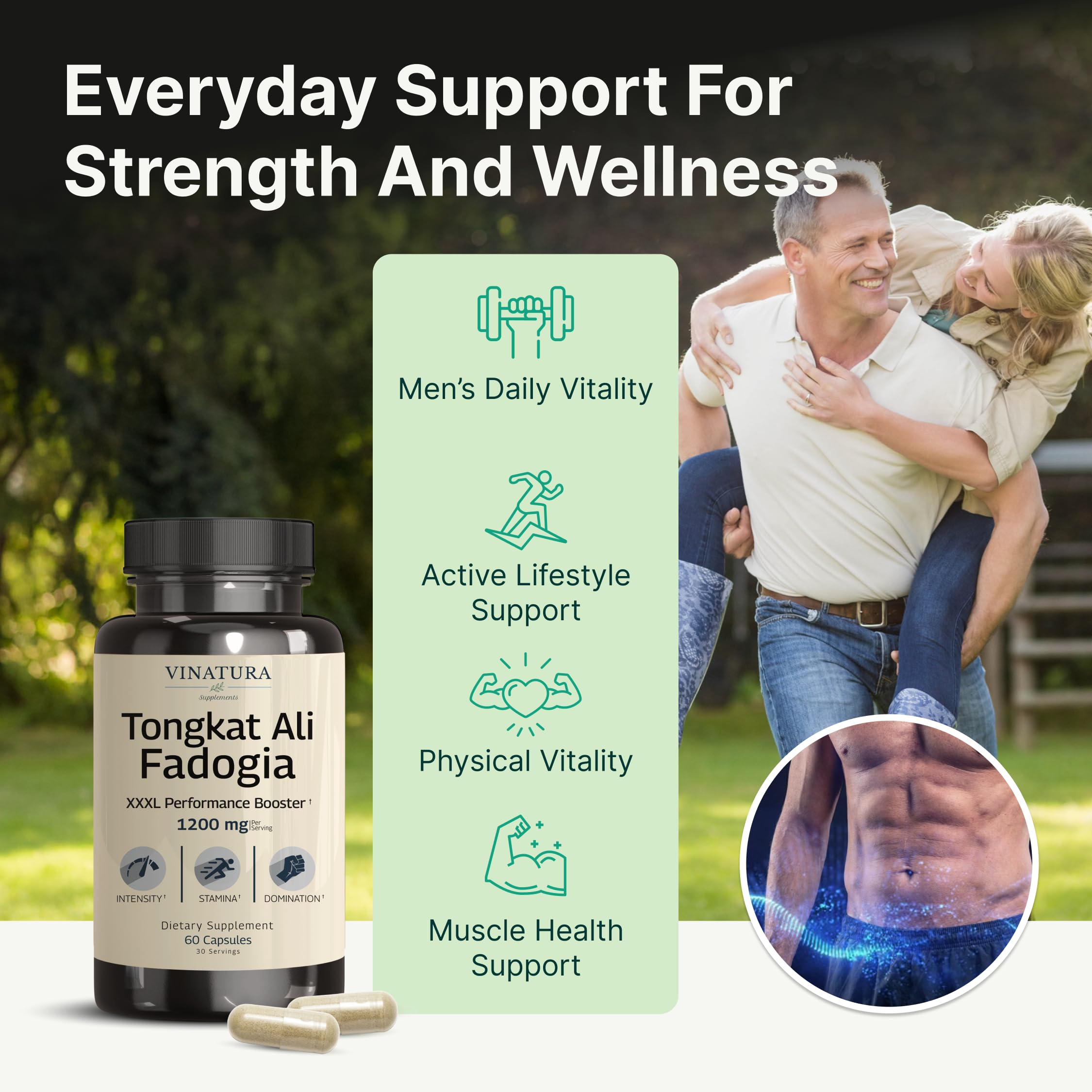 VINATURA capsules in bottle for convenient daily energy support.