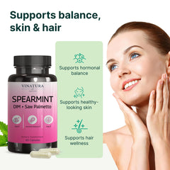 Close-up of VINATURA Spearmint Leaf Capsules highlighting potential hair and skin benefits