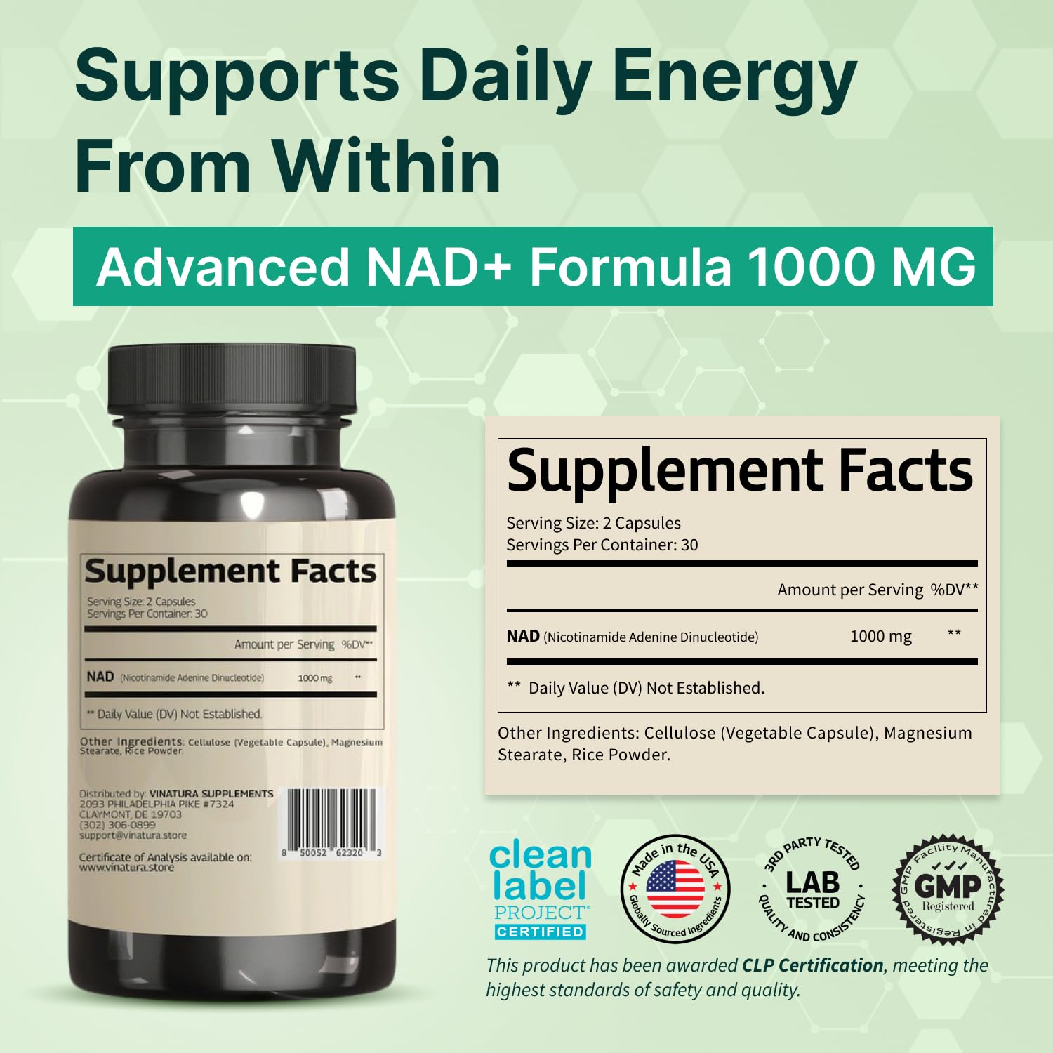 VINATURA NAD capsules close-up ready for daily use