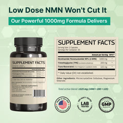 Close-up of VINATURA NMN Complex capsules in vegan, gluten-free formula for daily use.