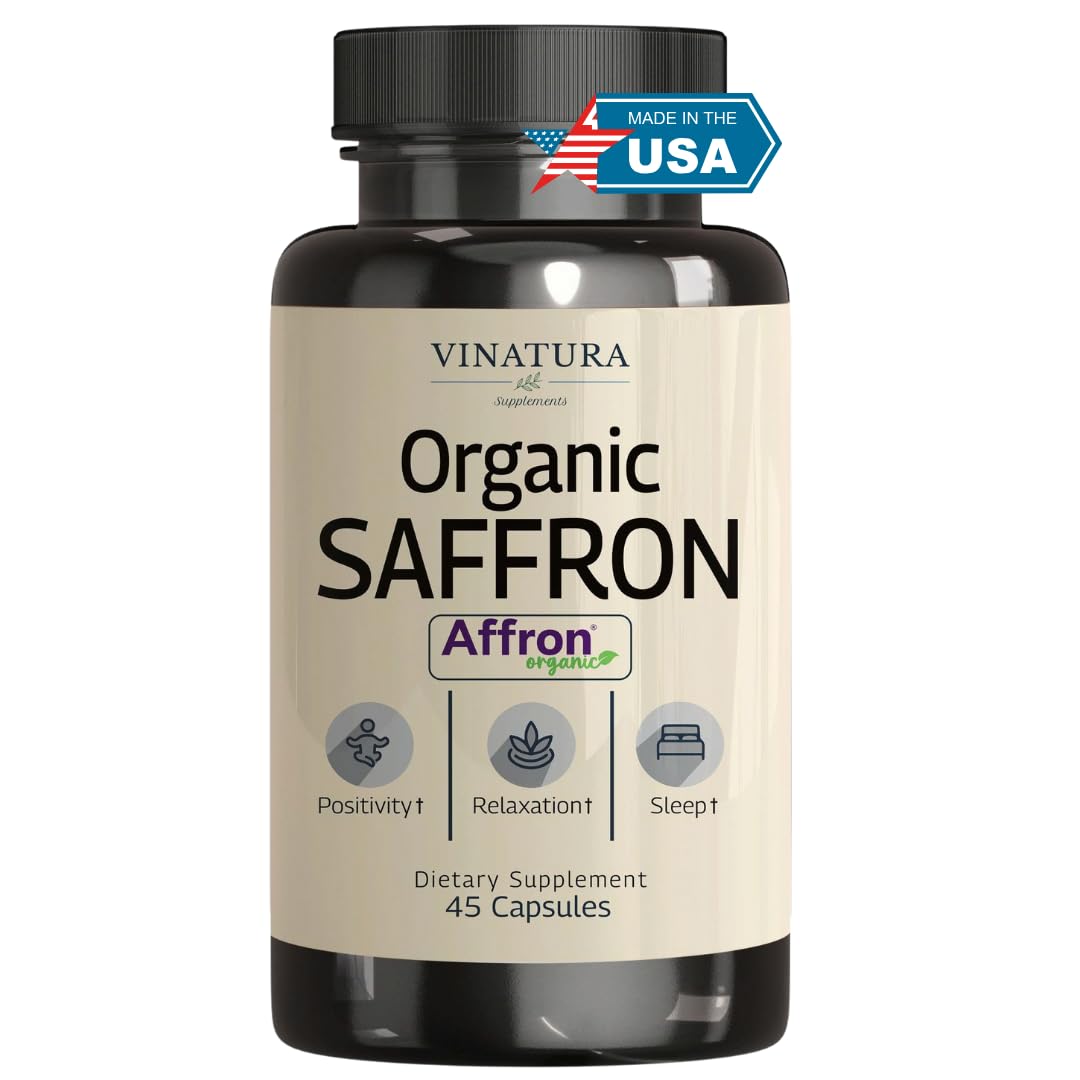 VINATURA Organic Saffron Capsules bottle showcasing clean-label daily wellness