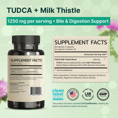 VINATURA TudCA Milk Thistle bottle label showing 1250mg TudCA and 80% silymarin