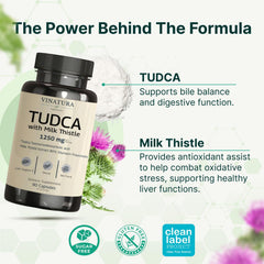 Serving dispense shot of VINATURA TudCA Milk Thistle capsules in bottle
