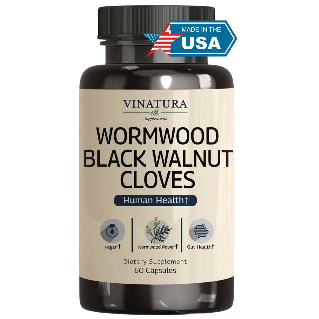 Vinatura Wormwood Black Walnut Clove capsules bottle front view for daily gut support