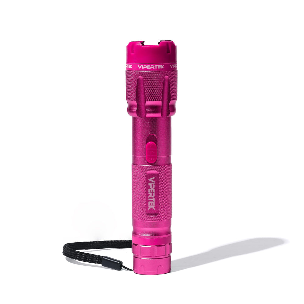VIPERTEK VTS-T03 pink stun gun with 350-lumen LED flashlight for safety